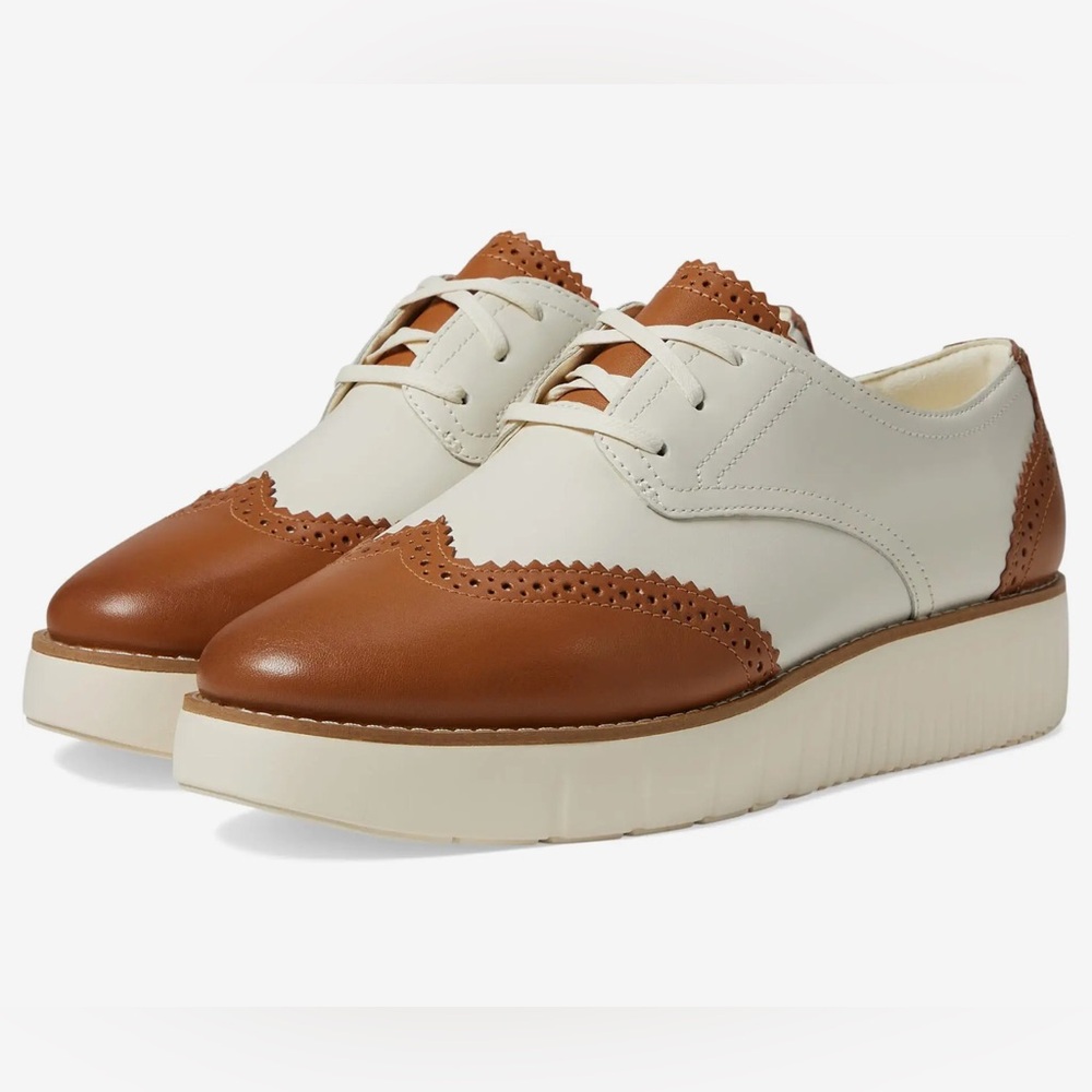 NWB Cole Haan Platform Wingtip Oxford 5.5 Tan/White